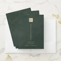 Elegant Minimal Emerald Green Gold Shiny Monogram Pocket Folder