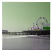 Green Purple Santa Monica Pier Ceramic Tile