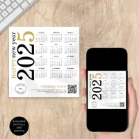 Happy New Year 2025 Calendar Logo QR Black Gold Holiday Card