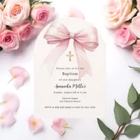 Pink bow cream girl Baptism arch Invitation