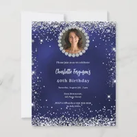 Birthday party navy blue diamond photo invitation