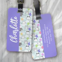 Cute Cats Balloons Purple Fun Monogram Luggage Tag