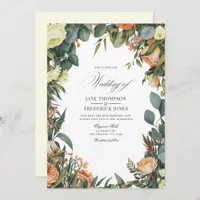 Sage Green, Peach, and Cream Floral Wedding Invitation