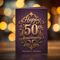 Elegant Purple and Gold 50th Wedding Anniversary Card