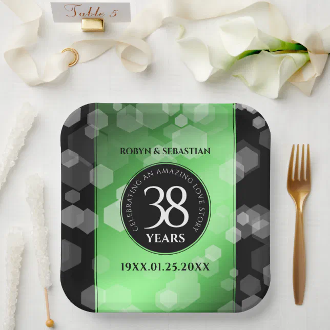 Elegant 38th Emerald Wedding Anniversary Paper Plates