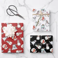 Cute Snowman Pattern - Black, White And Red Wrapping Paper Sheets