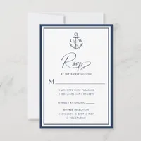 Navy Nautical Anchor Monogram Wedding RSVP Card