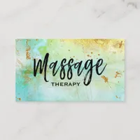 *~* Massage Therapist Trendy Grunge Gold Turquoise Business Card