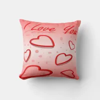 I Love You with Hearts Pink Background Throw Pillow