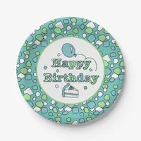 Blue and Green Happy Birthday Paper Plates