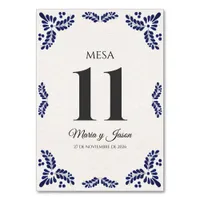 Talavera Black Floral Minimalist Spanish Wedding Table Number