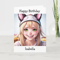 Personalized Anime Girl Birthday | Coloring Page Card