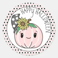 Happy Halloween | Pink Pumpkin and Polka Dots Classic Round Sticker