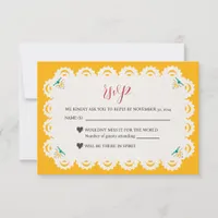 Mexican Papel Picado Yellow Nuestra Boda Wedding RSVP Card