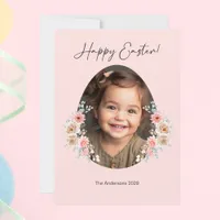 Easter Photo Greeting Card with Floral Egg Frame