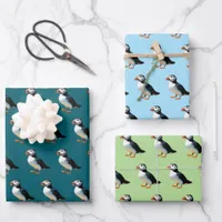 Atlantic Puffin Coastal Wildlife Sea Bird Set of 3 Wrapping Paper Sheets