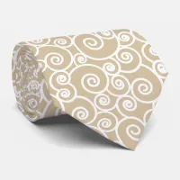 Taupe Brown and White Swirls and Circles Patterned Neck Tie