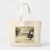 Two Amish Buggies Sepia Rural Road Large Tote Bag