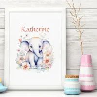 Personalized Cute Illustration of a Baby Elephant Poster