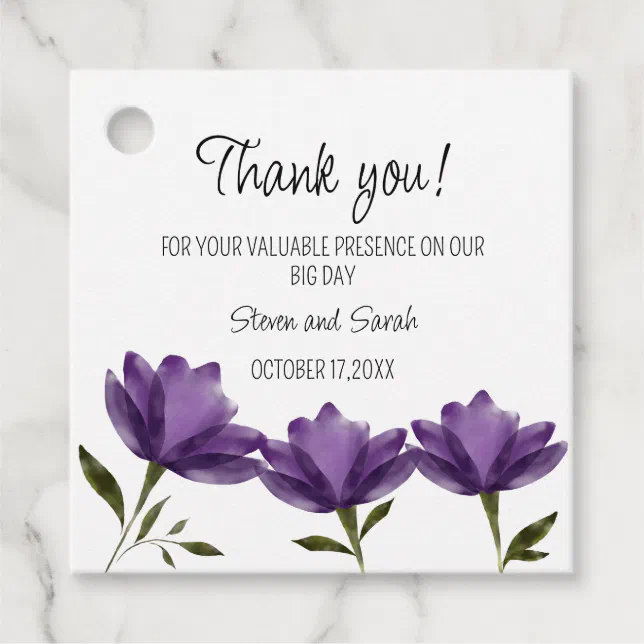 Purple white floral modern romantic minimalist favor tags