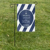 Elegant Nautical Striped Wedding -Navy Blue, White Garden Flag