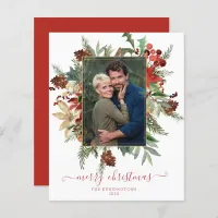 Budget Elegant Winter Floral Gold Christmas Photo