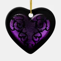 Filigree Goth Purple Heart Ceramic Ornament