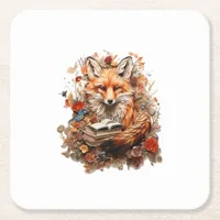 Cottagecore Aesthetic  With Book Cute Goblincore Square Paper Coaster