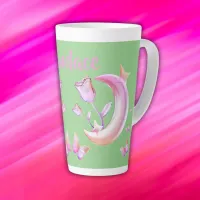 Pretty Pink- Moon, Butterfly, Floral - Monogram | Latte Mug