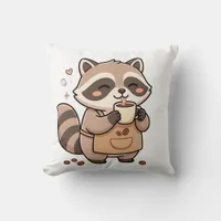 Kawaii Raccoon Coffee Pillow Art