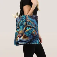 Cosmic Guardian Cat – Neon Galaxy Mandala Tote Bag