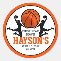 Basketball First Year Down 1st Birthday Classic Round Sticker