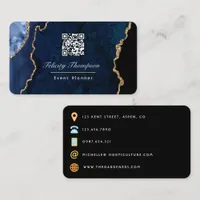 Navy Blue and Gold Geode Agate Stone QR Code Business Card