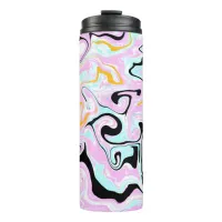 Fluid Art  Cotton Candy Pink, Teal, Black and Gold Thermal Tumbler