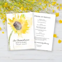 Yellow Sunflower in Vase Funeral Memorial Service Program