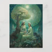 Two Woman under a Tree on the Night of Full Moon Postcard