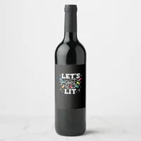 Let's Get Lit Christmas Lights Funny Retro Wine Label