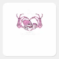 Halloween Skull Heart Hands Skeleton Beanie Design Square Sticker
