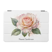 Pink Rose Elegant Watercolor Flower Personalized iPad Mini Cover