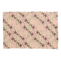 Pink Poinsettia and Snowflakes Striped Christmas Pillow Case