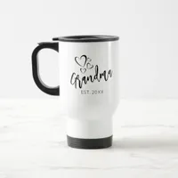 Hand Sketched Script Grandma Year Established  Travel Mug