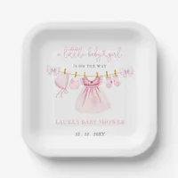 Pink Clothesline Coquette Bow Girl Baby Shower Paper Plates