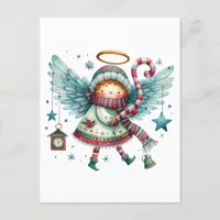 Charming Christmas Angel Modern Folk Art Style Postcard