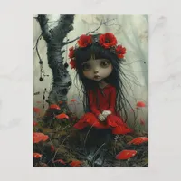 Adorable Sad Girl in a Poppy Forest Postcard