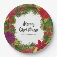 Watercolor Floral Christmas Party Paper Plates