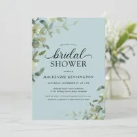 Elegant Dusty Blue Greenery Bridal Shower  Invitation