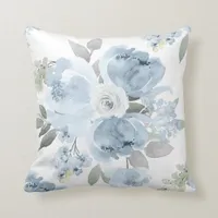 Wedding Bridal Shower Dusty Blue Watercolor Floral Throw Pillow