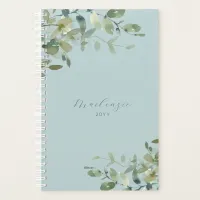 Elegant Minimalist Dusty Blue Eucalyptus Greenery Planner