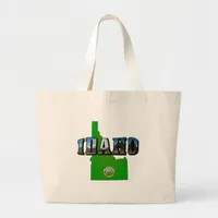 Idaho Map, Seal and Picture Text Large Tote Bag