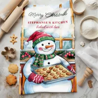 Snowman Baking Cookies Personalized Christmas Kitchen Towel